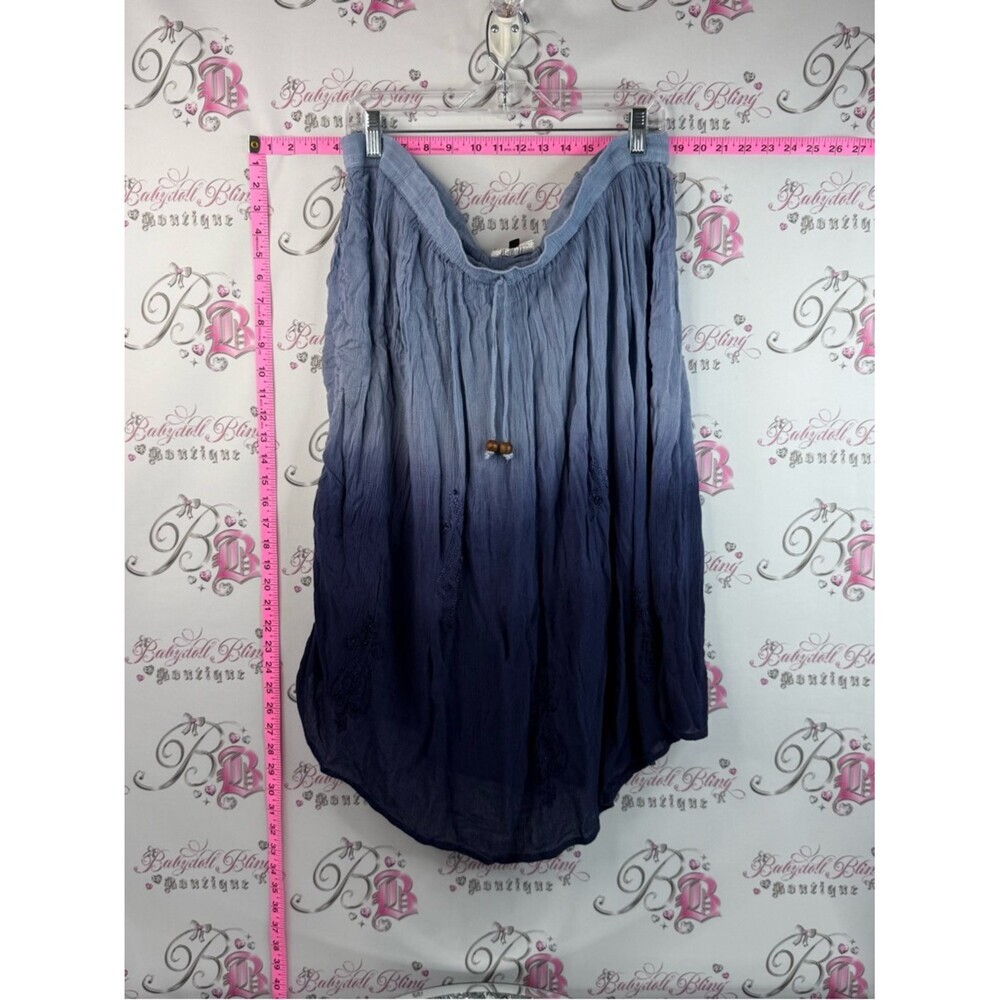 NWD High-Low Maxi Skirt in Blue Ombre with a beaded drawstring